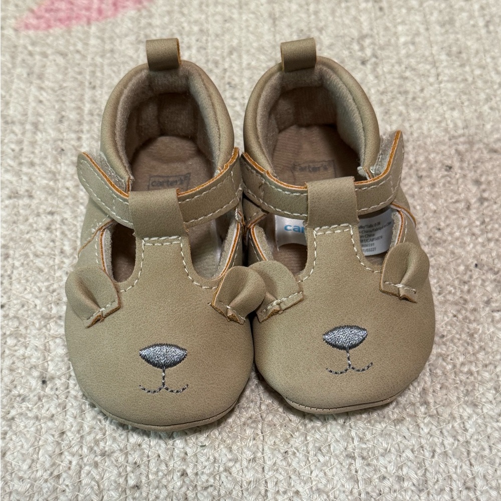 0-3 Months Carter's Beige Baby Shoes with Bear Face *Bundle only item*